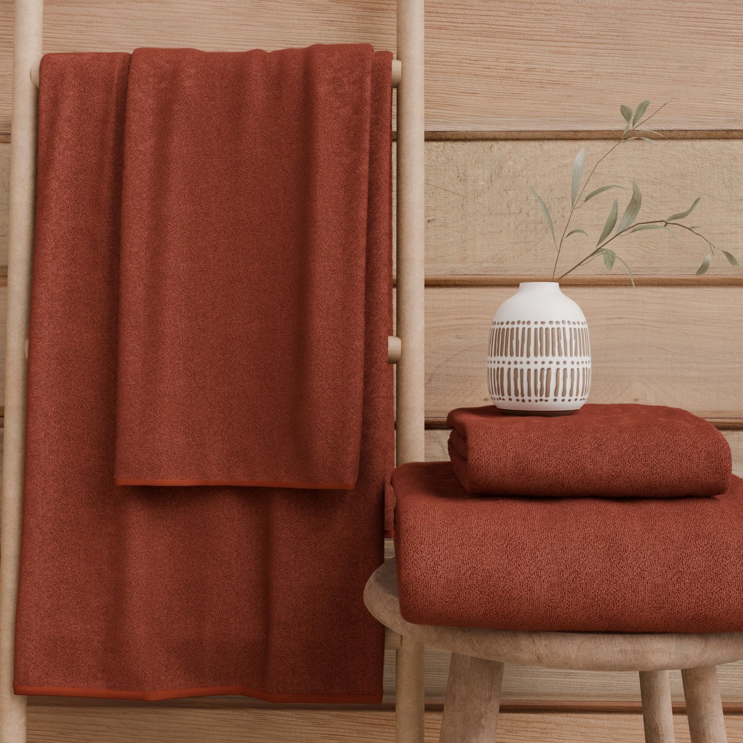PETTI Artigiani Italiani - 100% Cotton Terry Bath Towels, 1+1 Towel Set, 2 Pieces 1 Face Towel and 1 Hand Towel, Terra Cotta Towels