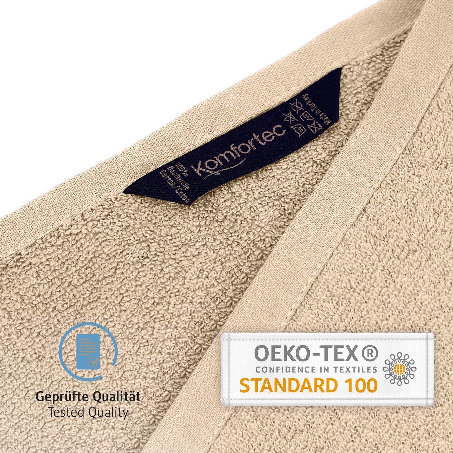 Komfortec Set of 8 Hand Towels 50 x 100 cm 100% Cotton Terry Towelling Soft Beige
