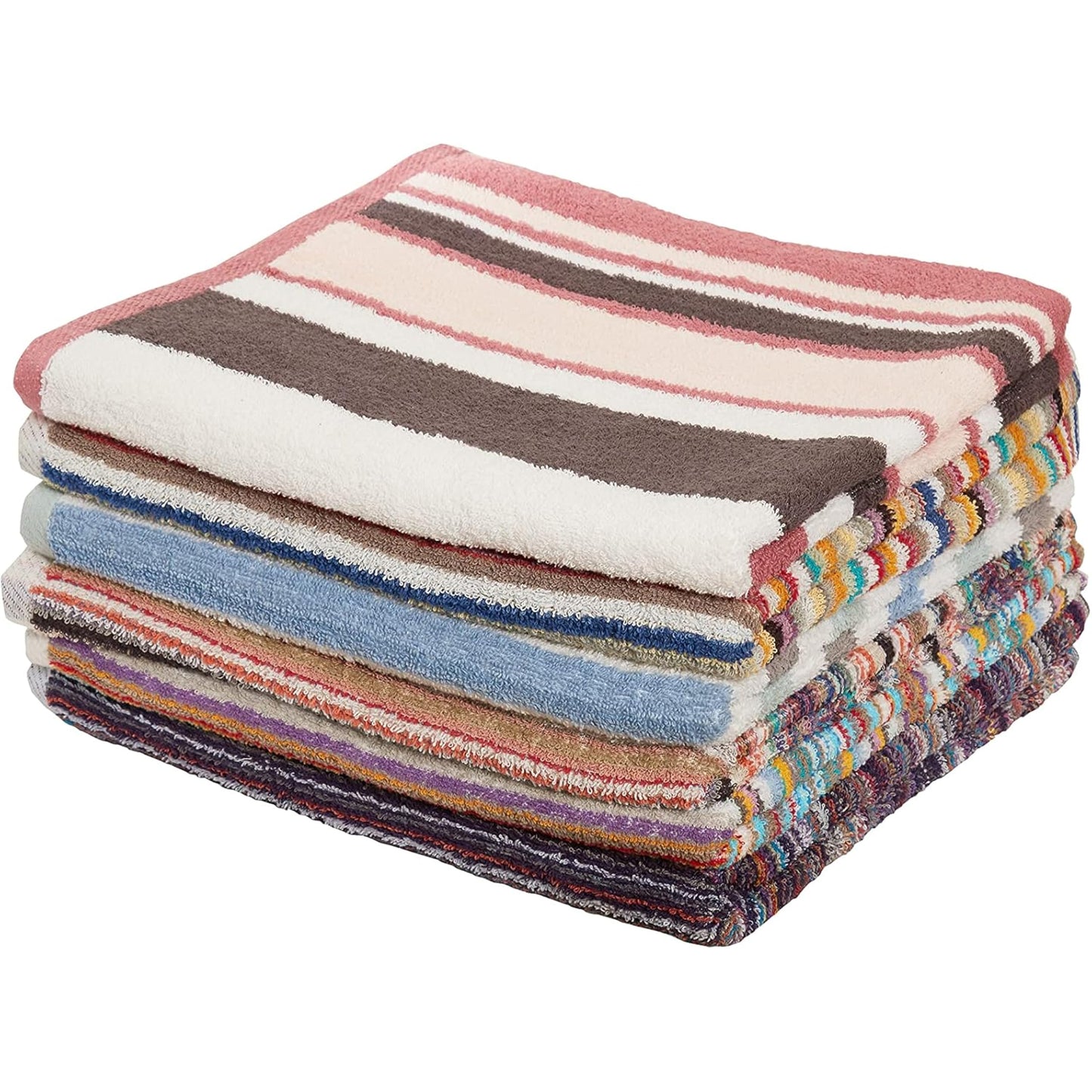 Olivia Rocco Pack Of 6 Stripe Towels Easy Care 100% Cotton Colourful Absorbent And Quick Dry Hand Towels Bath Sheets Holiday Gym Beach (6 x Bath