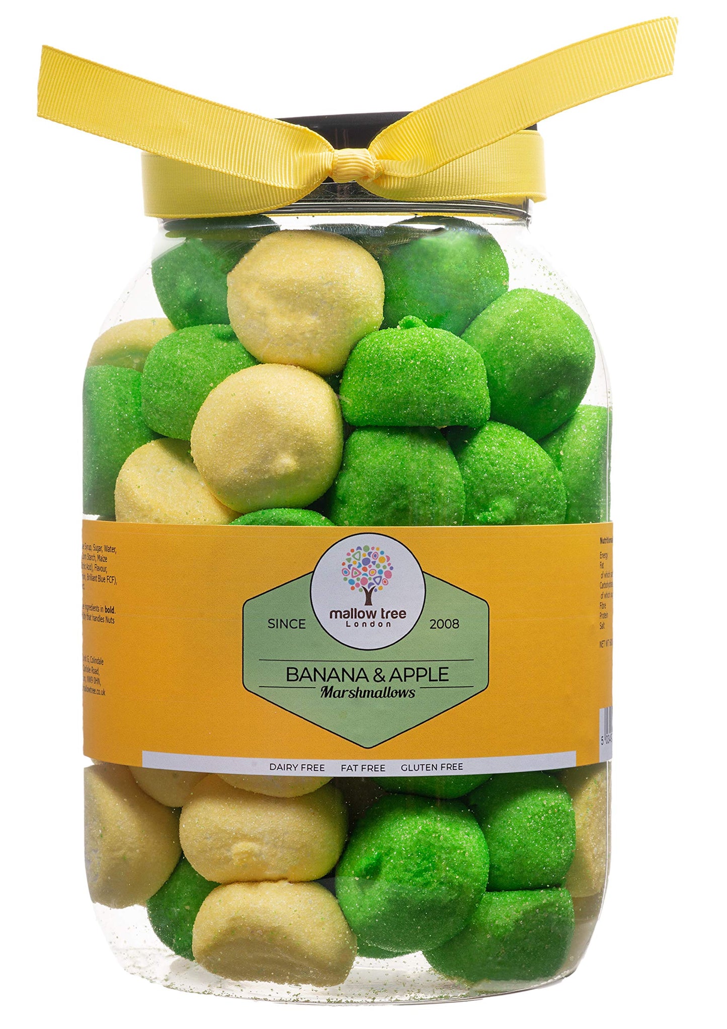 Mallow Tree Banana and Apple Flavoured Yellow and Green Marshmallow Balls in a Gift jar, 600 g