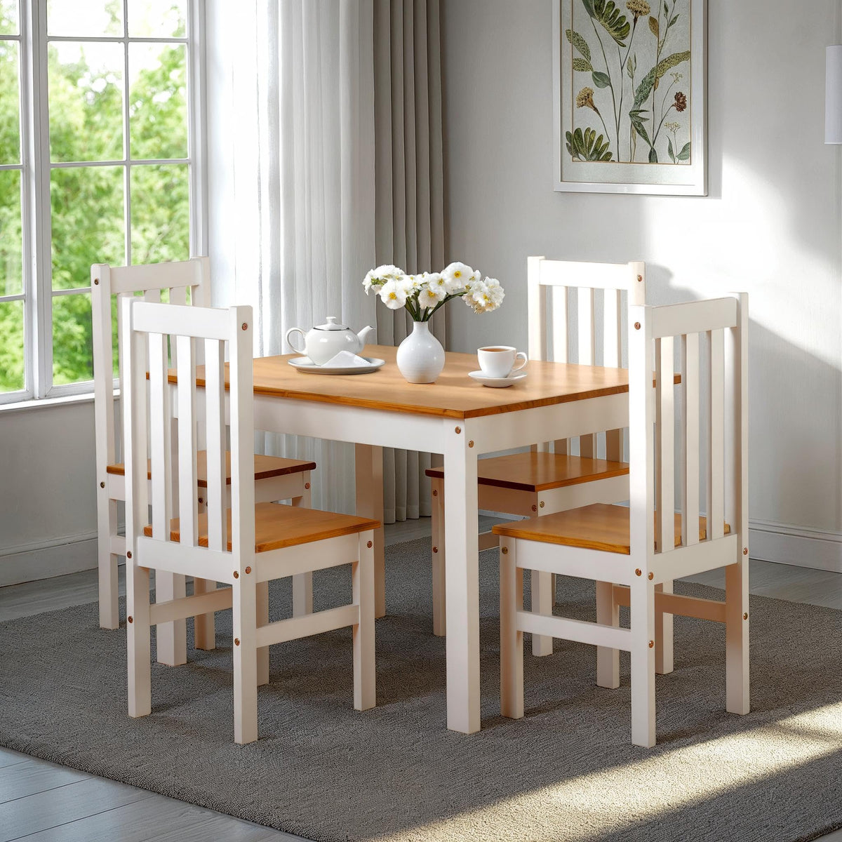 Seconique Ludlow 1+4 Dining Set in White/Oak Effect