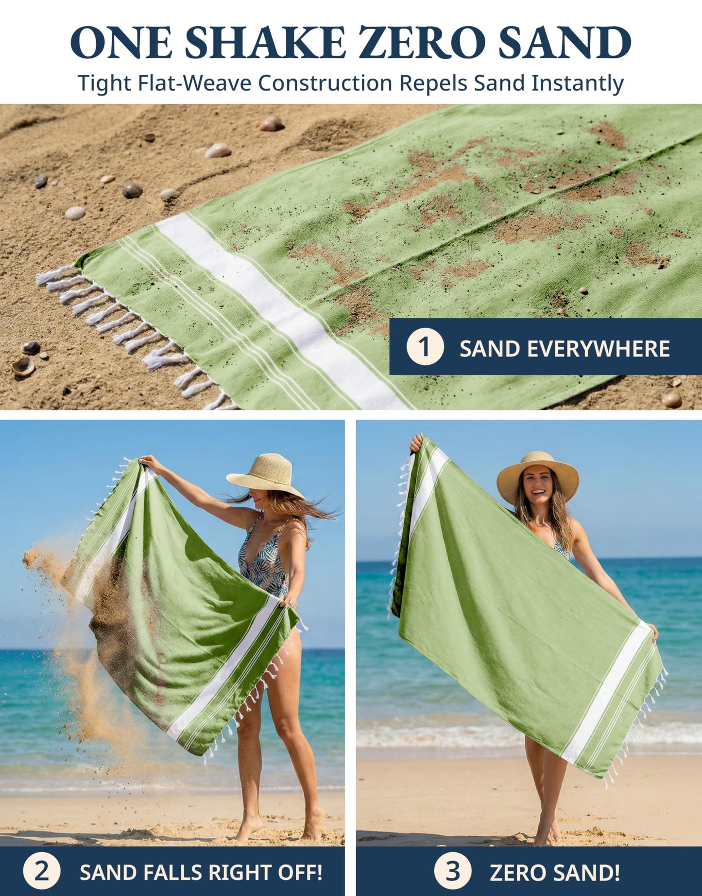 LANE LINEN Turkish Beach Towel 2 Pack, Oversized Towels 39"x71", Cotton Rich Lightweight Beach essentials For Women, Large Pool Towel
