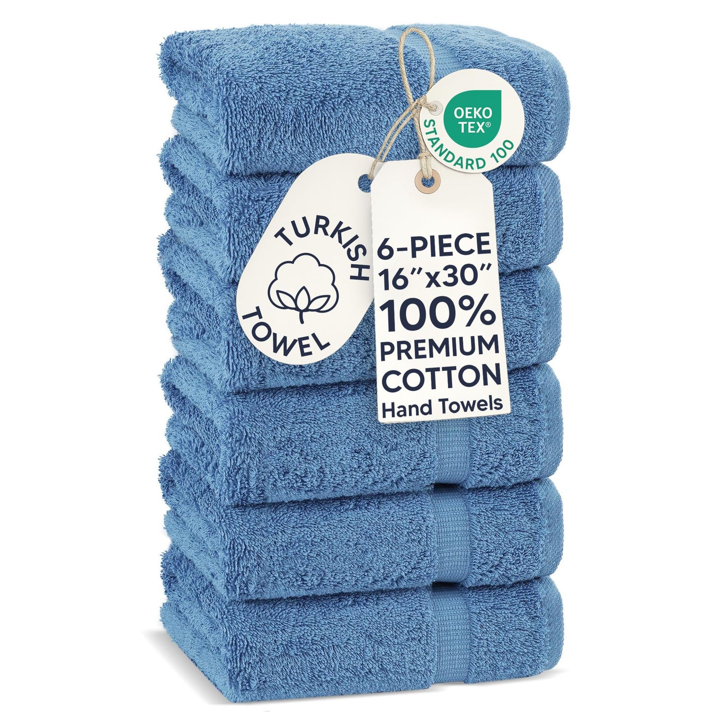 Chakir Turkish Linens | Hotel & Spa Quality 100% Cotton Premium Turkish Towels | Soft & Absorbent (6-Piece Hand Towels, Wedgewood)