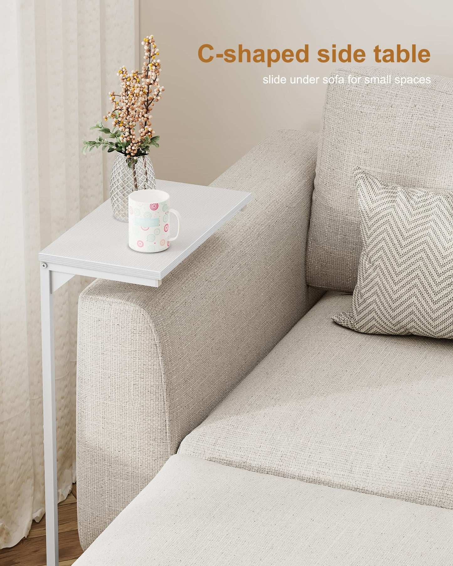 TUTOTAK C Shaped Side Table, Set of 2, Small End Table, 28.7 inch Tall Couch Sofa Table, Living Room, Bed Room, White V1TB01BW0712EU