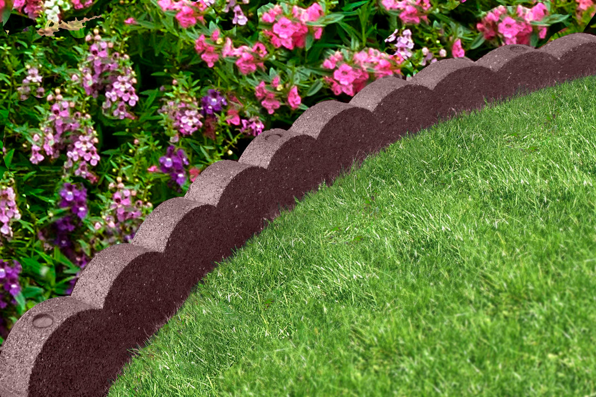 Flexi Curve Scalloped Garden Edging Rubber Landscape Scallop Lawn Border Edging Section 120cm (4ft), Earth(Brown), Pack of 4
