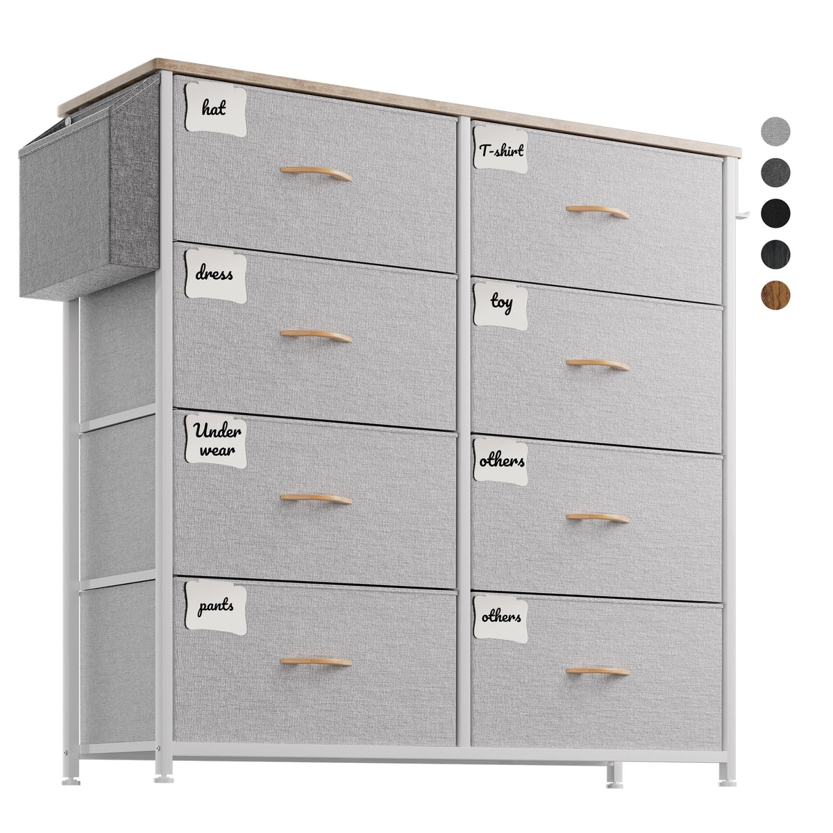 PURFINO Fabric Chest of Drawers - Canvas Storage Unit with 8 Large Drawers, Label Cards, Side Pocket & Hook for Living Room, Hallway, Bedroom