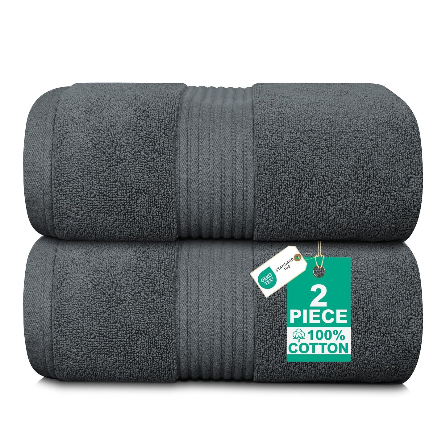 Luxury Set of 2 Jumbo Bath Sheets 100x150cm - Zero Twist 580 GSM (Charcoal)