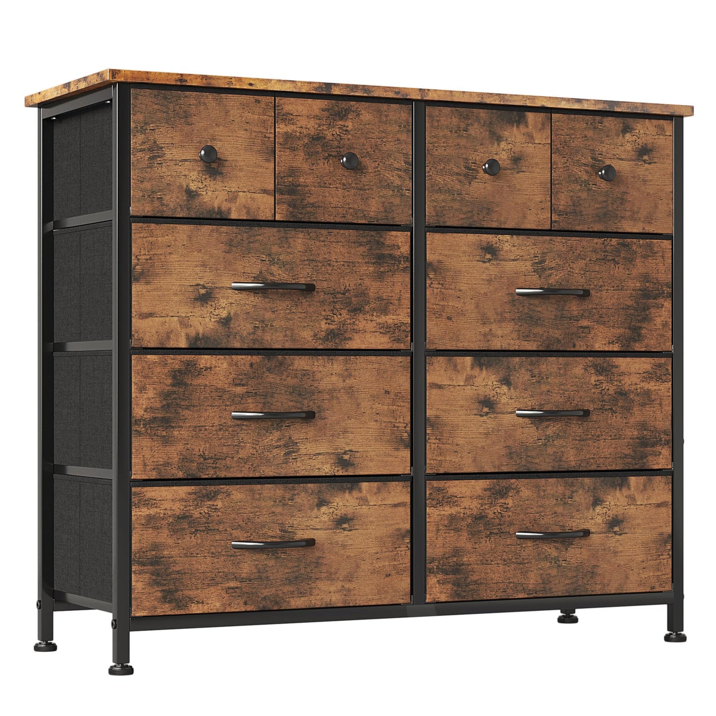 CAIYUN Chest of Drawers, Fabric Dresser for Bedroom with 10 Drawers, Storage Drawer Units for Hallway, Living Room, Closet, Rustic Brown