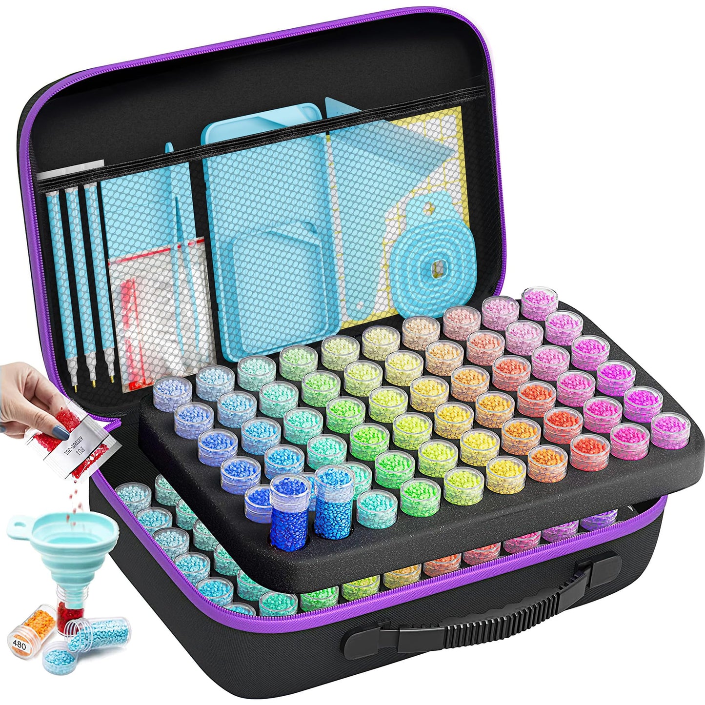 ARTDOT 120 Slots Diamond Art Storage Boxes Kits for Adults, Portable Diamond Painting Accessories and Tools Kit for Bead Organization and Storage