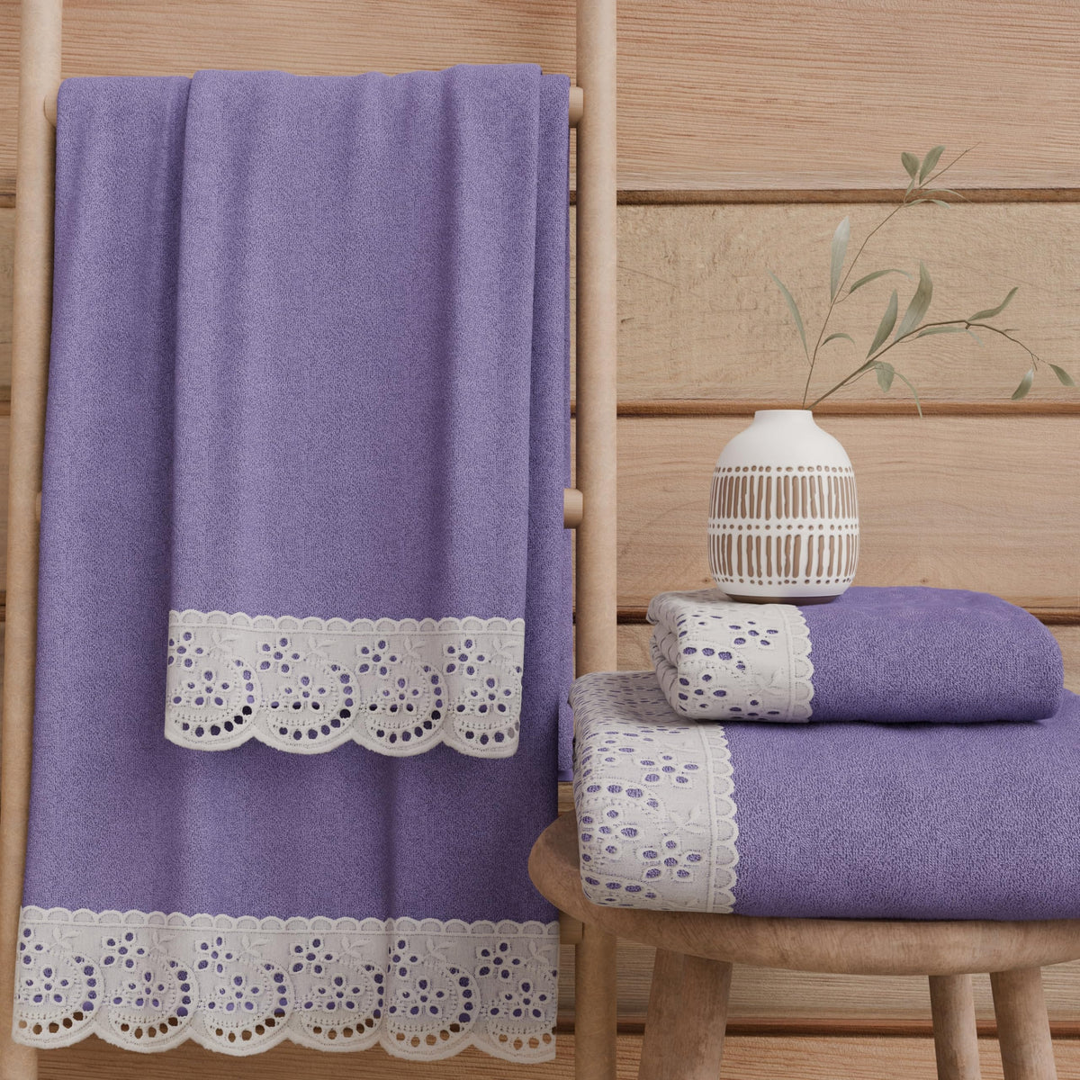 PETTI Artigiani Italiani - 100% Cotton Terry Bath Towels, 1+1 Towel Set, 2 Pieces 1 Face Towel and 1 Hand Towel, Lilac