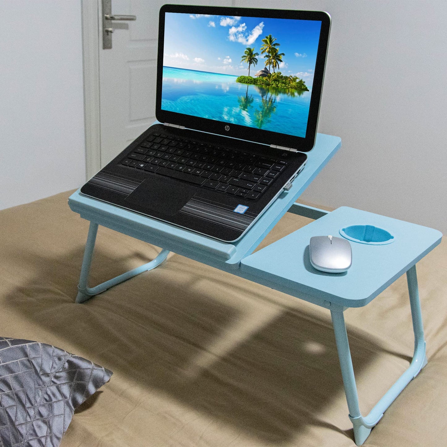 Laptop Desk, Laptop Bed Table with Foldable Legs & Cup Slot, Reading Holder Notebook Stand Breakfast Bed Tray Book Holder for Sofa, Bed, Terrace