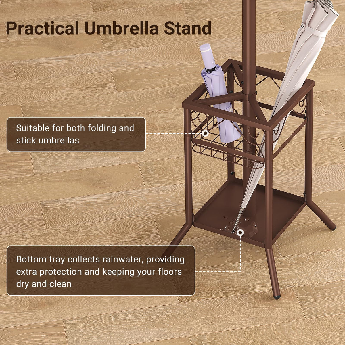 ELYKEN Metal Coat Stand with Umbrella Holder Vintage for Office Hallway