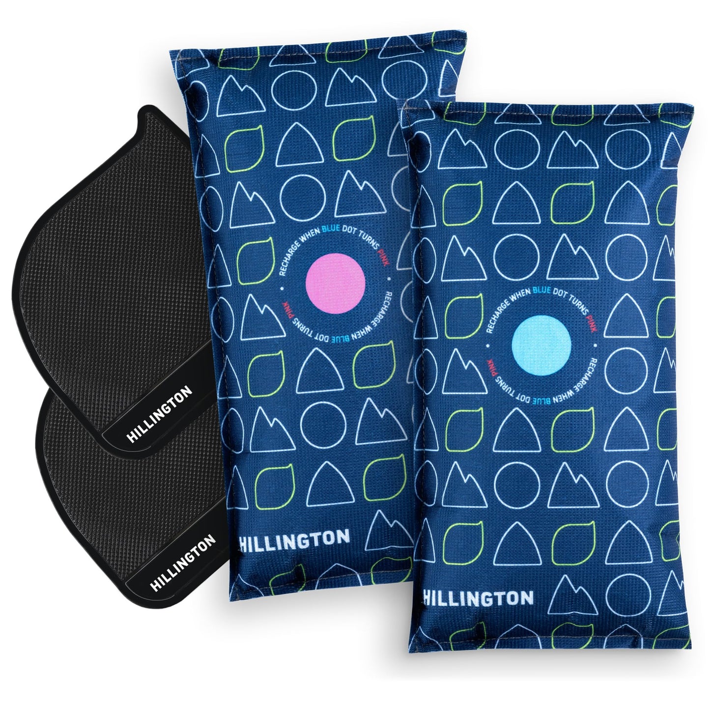 Hillington Car Dehumidifier Bag Reusable 1kg - 2-Pack Moisture Absorbers with Sticky Pads - Microwave Rechargeable, Condensation Absorbers for Windows