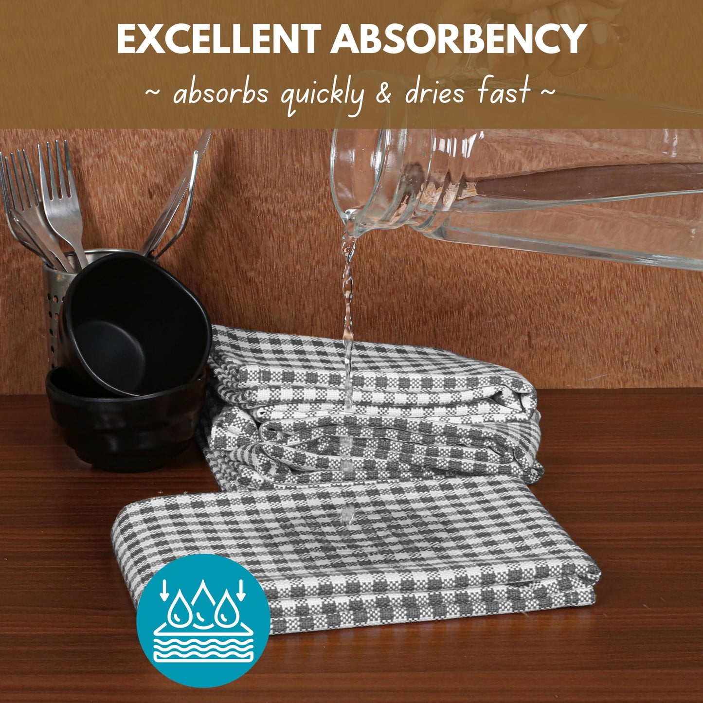 Native Fab 4-Pack Gingham Mini Check Tea Towel with Hanging Loop 38x63 cm, Cleaning Cloths, Bar Towels, Hand Towels