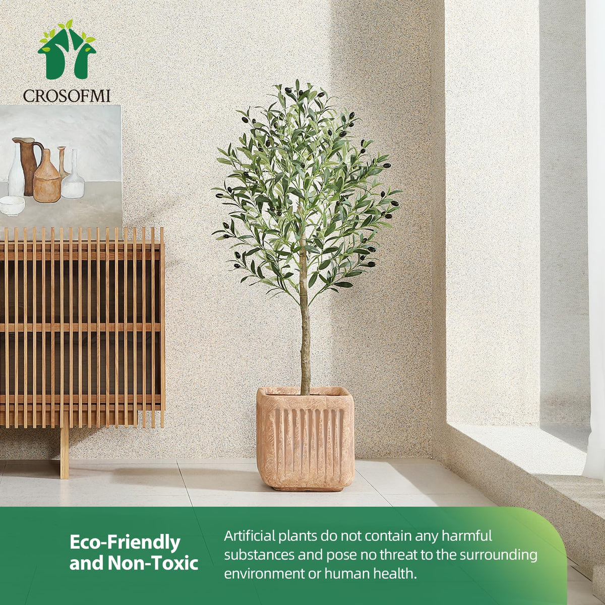 CROSOFMI Artificial Olive Tree 120cm Big tall Fake Plants, Artificial Olive Silk Plants Indoors in Pots, Faux Tropical large artificial plant suitable