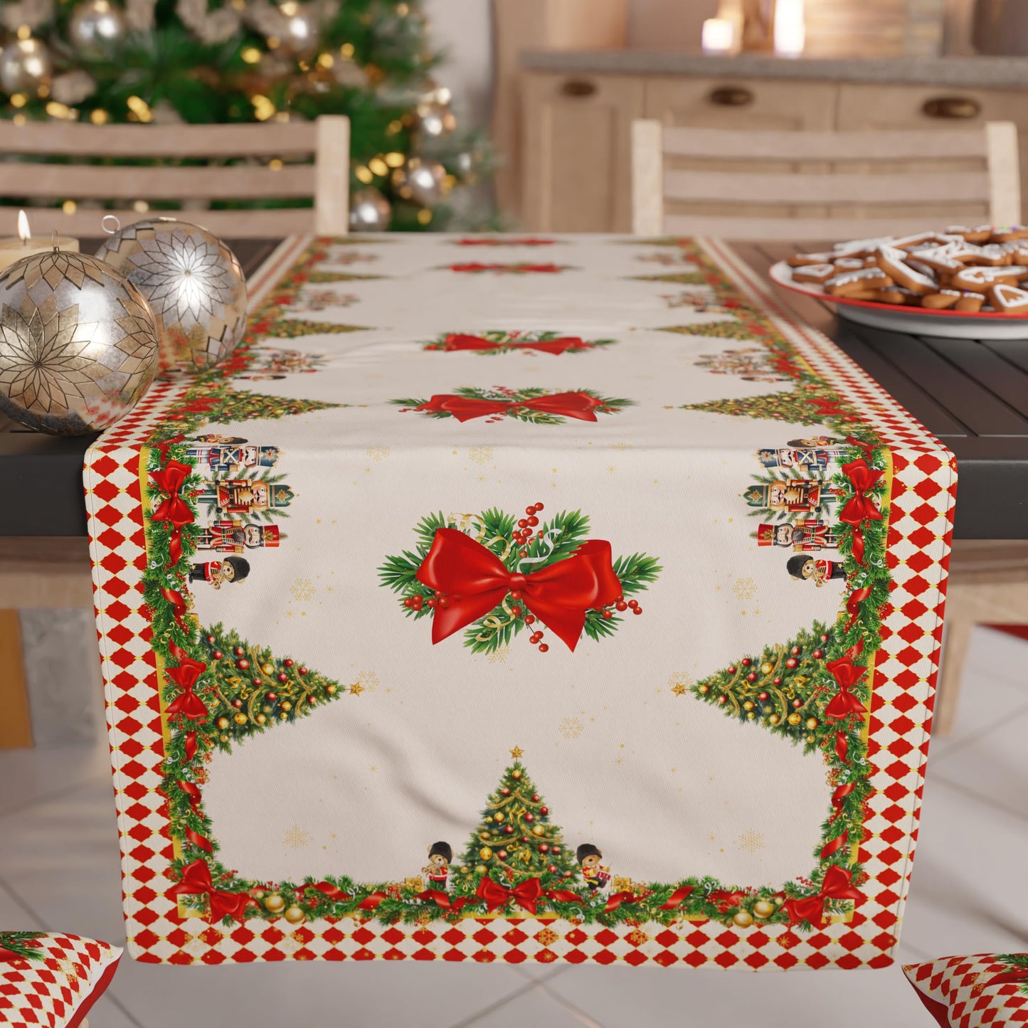 PETTI Artigiani Italiani - Elegant Christmas Table Runner, Kitchen 140x40 cm, Red Nutcracker, 100% Made in Italy