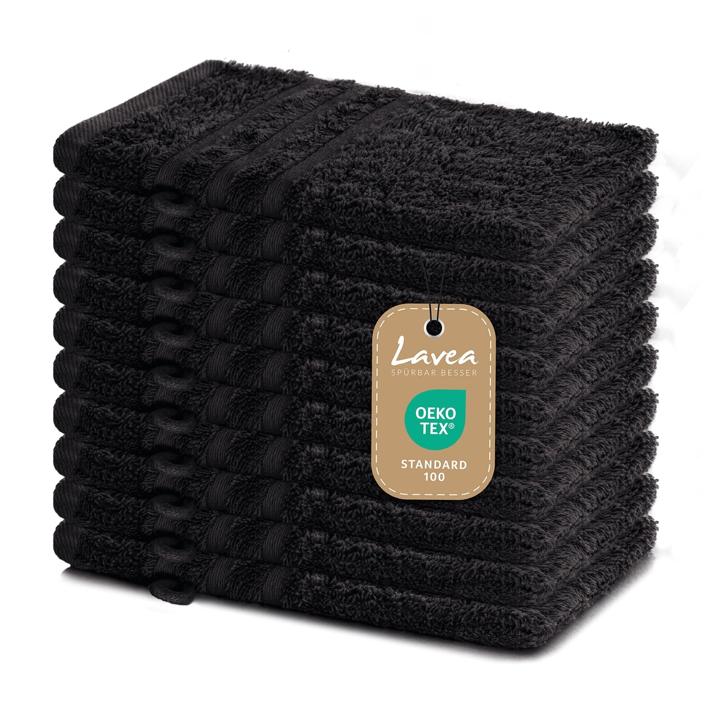 Lavea Set of 10 Elena Terry Towel Wash Mitts 15 x 21 cm Black
