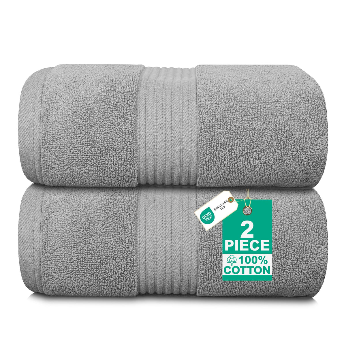 Luxury Set of 2 Jumbo Bath Sheets 100x150cm - Zero Twist 580 GSM (Silver)