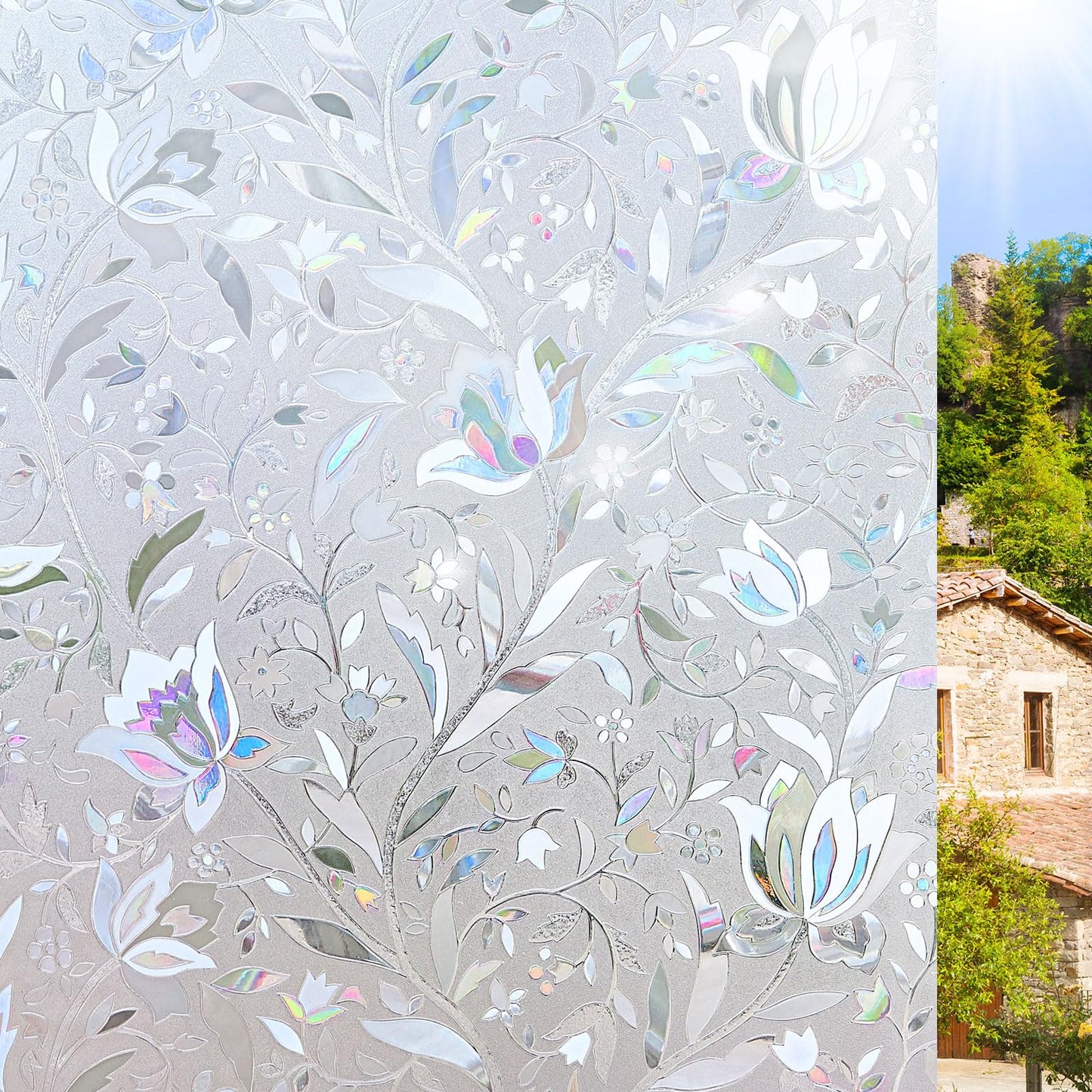 KROMAPOLIS Window Film Privacy, Thermal Window Vinyl Glass Covering Privacy Film for Glass Windows Frosted Stickers Tulip - 90x400cm