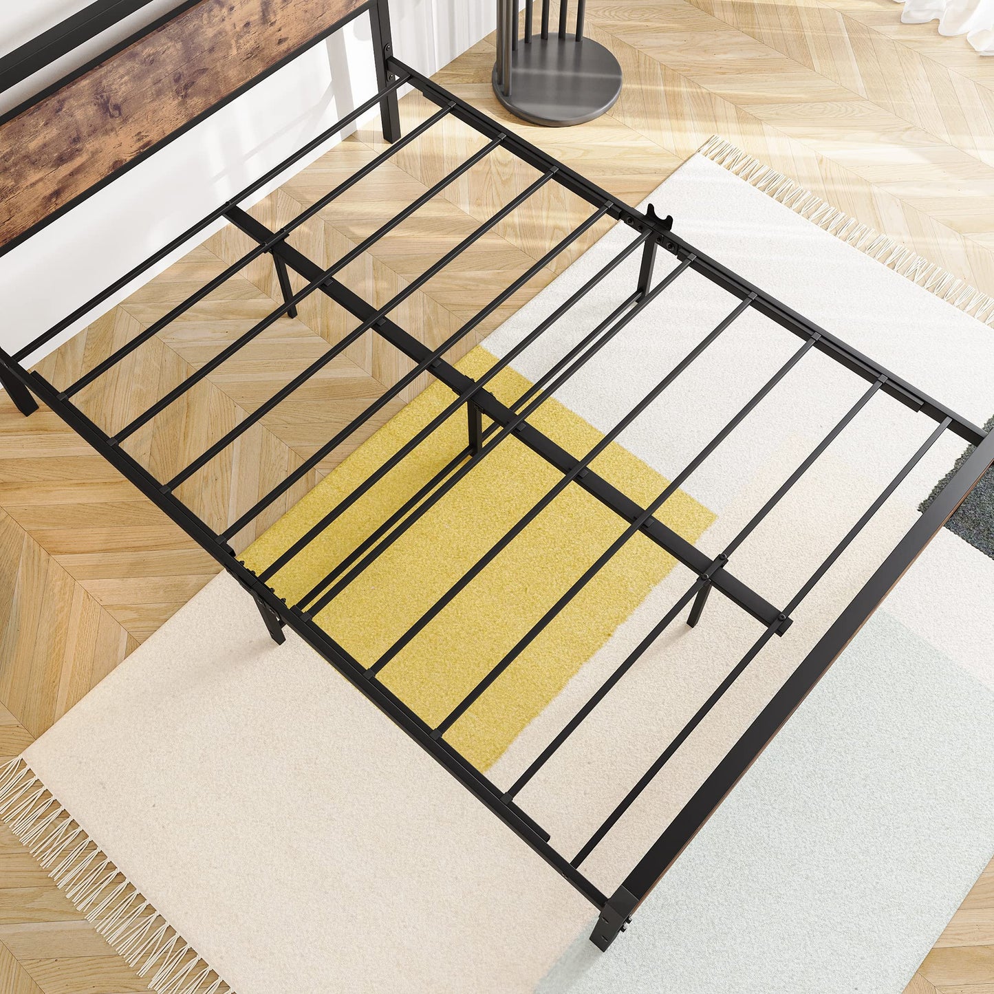BOFENG Double Bed Frames with Wood Headboard,Heavy Duty Metal Platform Bed Frame Double Bed No Box Spring Needed,Mattress Base/Under Bed