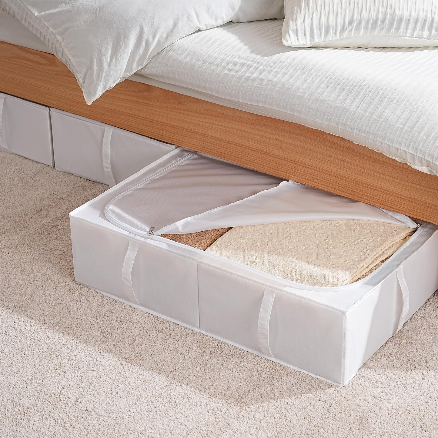 TYEERS Under Bed Storage Box with Lid, Durable Fabric, Washable, Collapsible, Under Bed Storage for Clothes, Blankets, Sheets, Shoes, 70x42x18 cm,