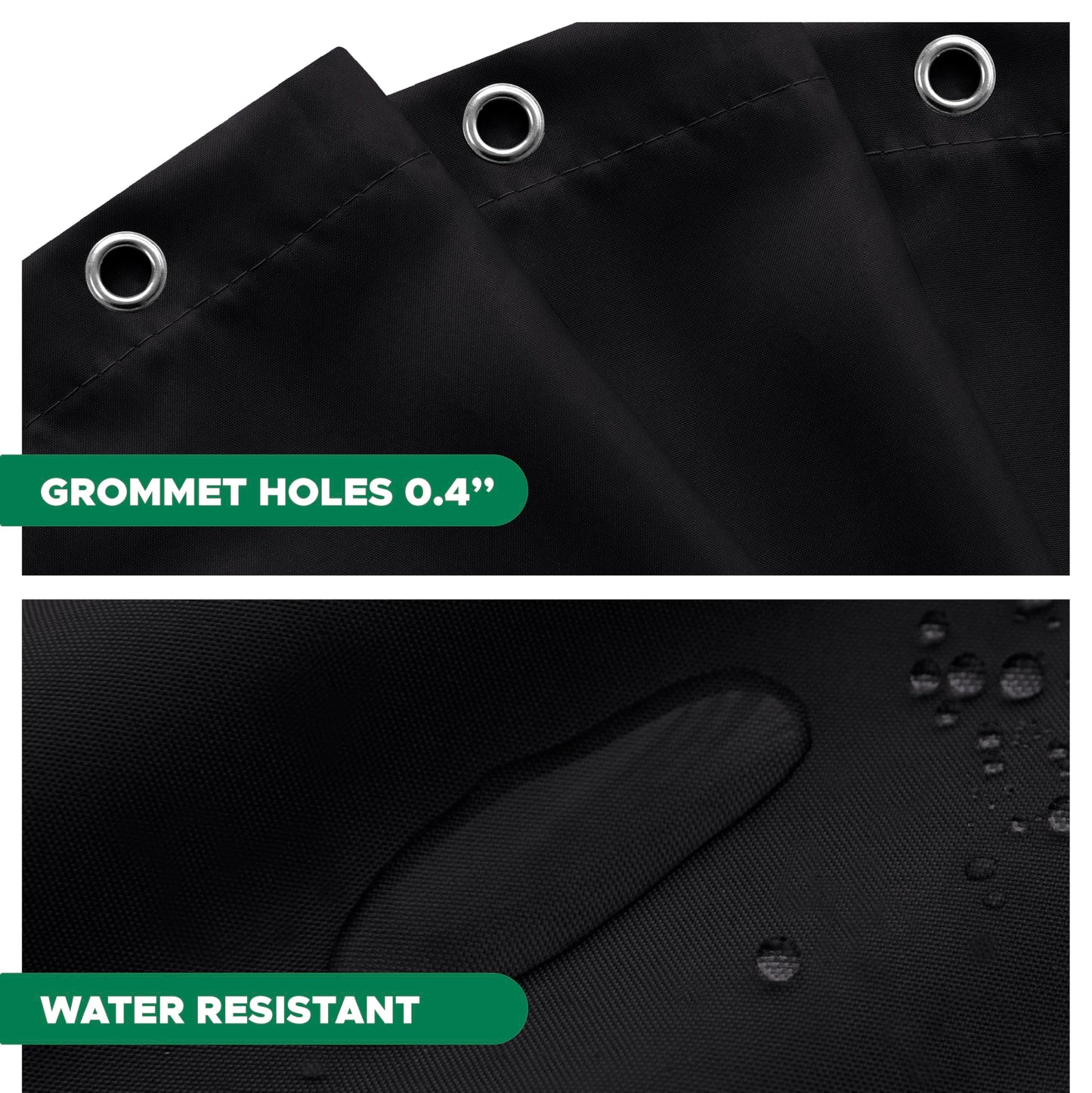 Biscaynebay Fabric Shower Curtain with Short Liner 72" W x 65" L, Black Water Resistant, Rust Resistant Grommets, Weighted Bottom, Machine Washable
