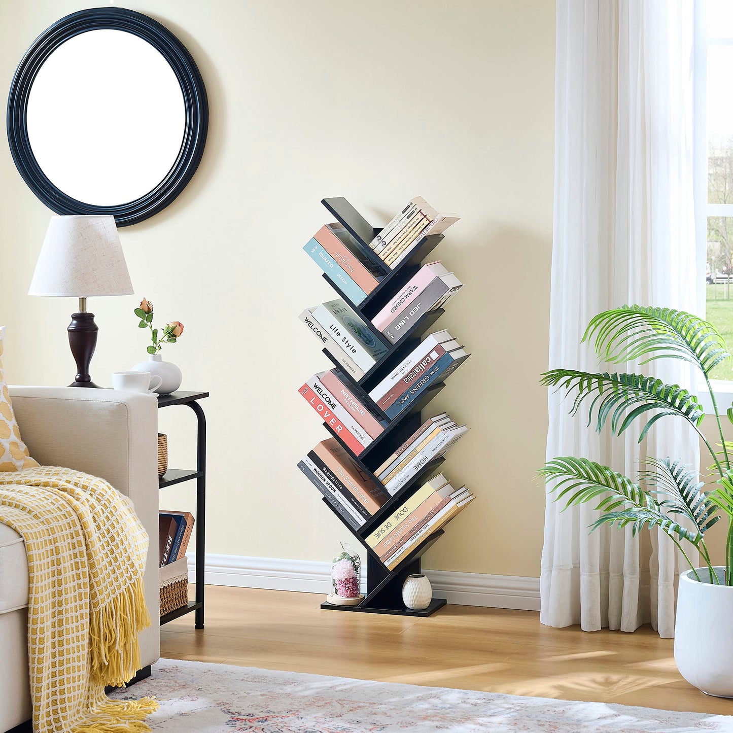 Hoctieon 10 Tier Tree Bookshelf, 10 Shelf Bookcase, Free Standing Tree Bookcase, Display Floor Standing Shelf for Books