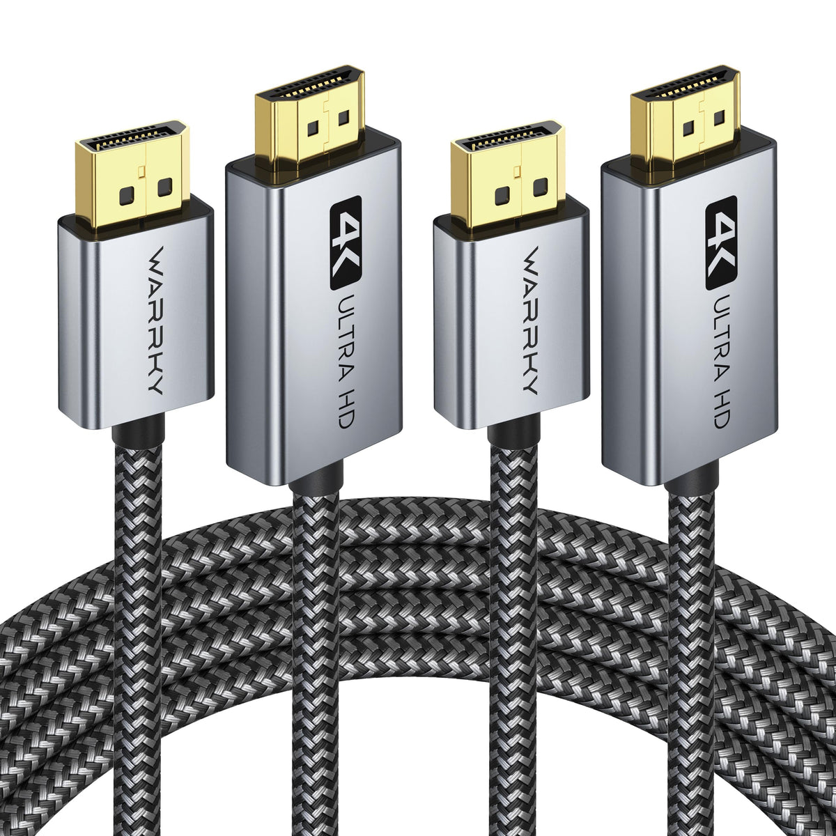 WARRKY 4K DisplayPort to HDMI Cable, Display Port to HDMI Port, [Nylon Braided, Alloy Case] Gold-Plated Uni-Direction DP to HDMI Lead, Compatible with