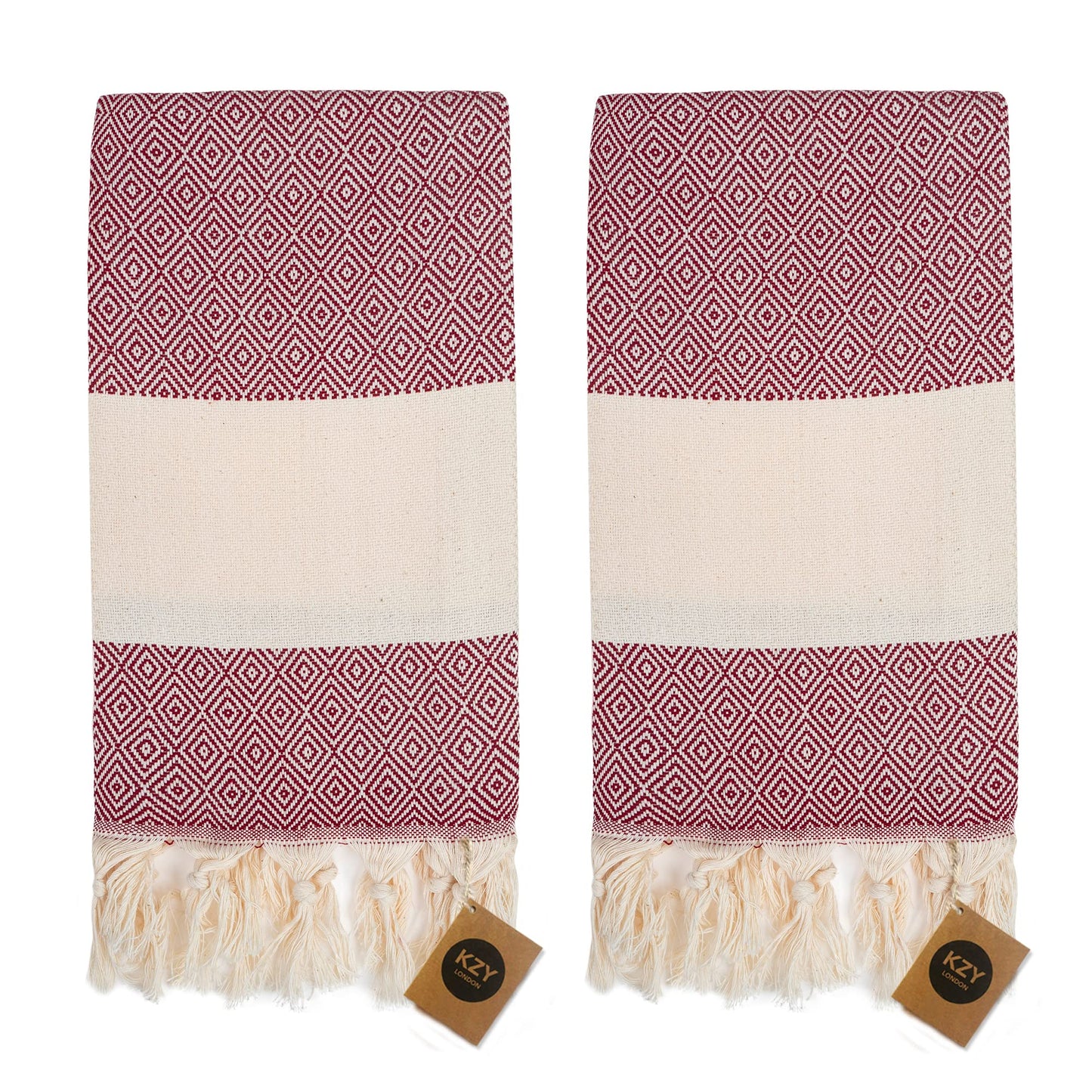 KZY LONDON Turkish Hand Towel Set of 2 - Towel for Kitchen and Bathroom - 50x100cm, 18,5x40 Inches
