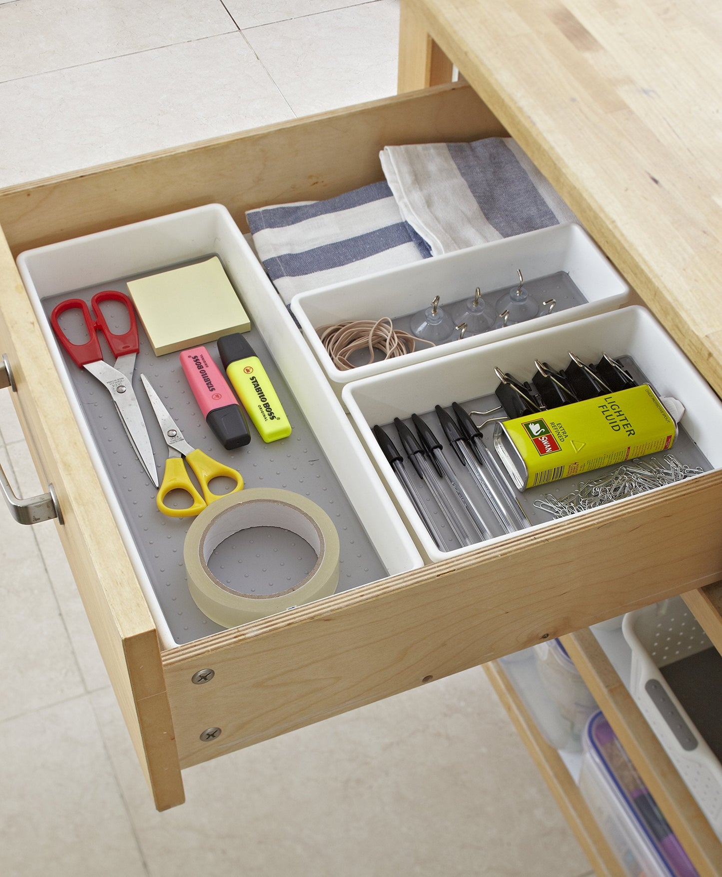 Addis 506985 Premium Tidy Drawer Soft Base Storage Boxes, White Grey, Set of 3, 18 x 40 x 7.5 cm