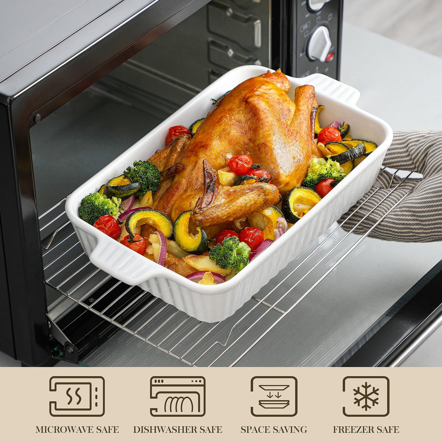 MALACASA, Series Bake, Rectangular Baking Dish Set of 4 (9"/11"/12"/14"), Oven to Table Baking Dish with Ceramic Handles Ideal for