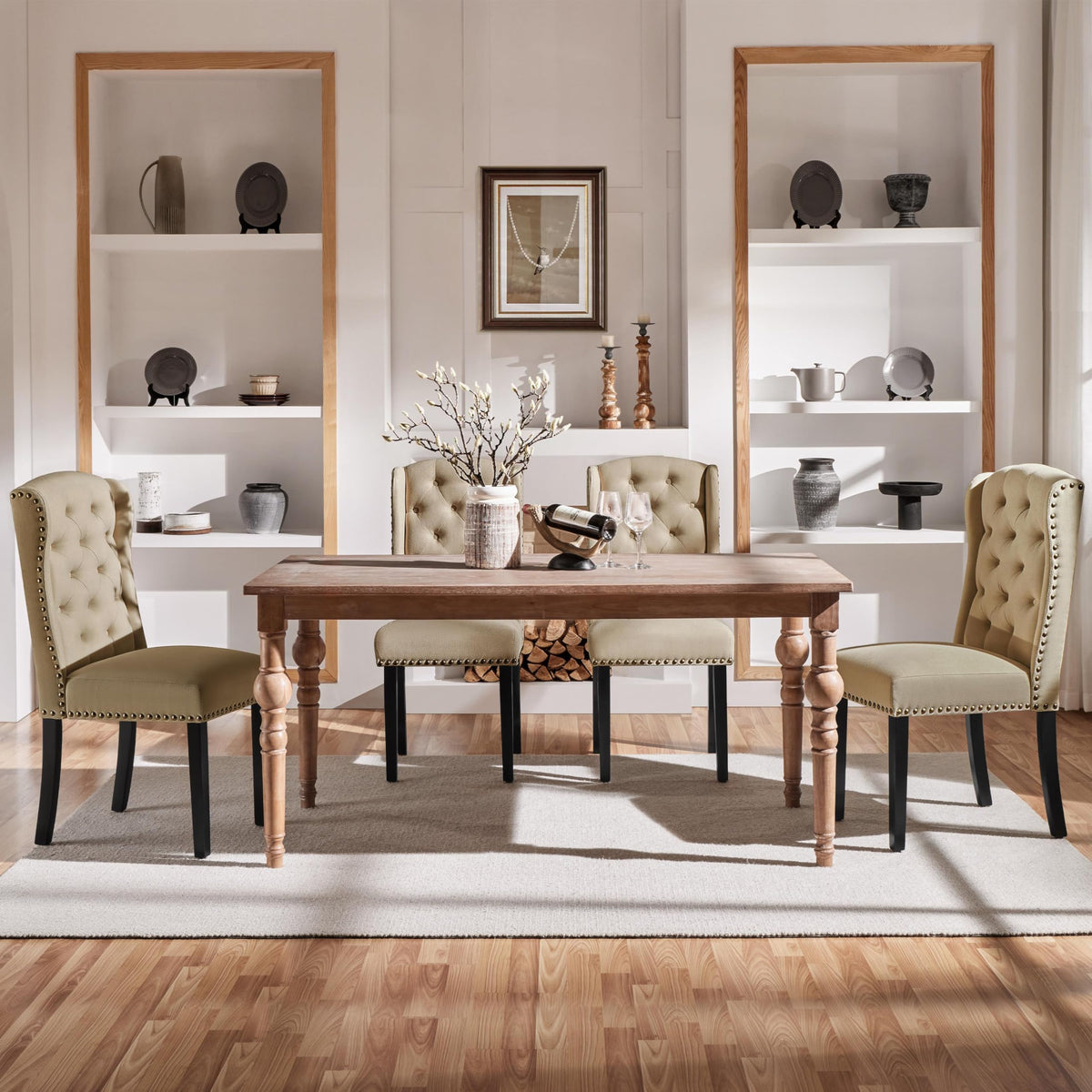 Yaheetech Classic Dining Room Chairs Set of 2 with Wooden Legs, Khaki