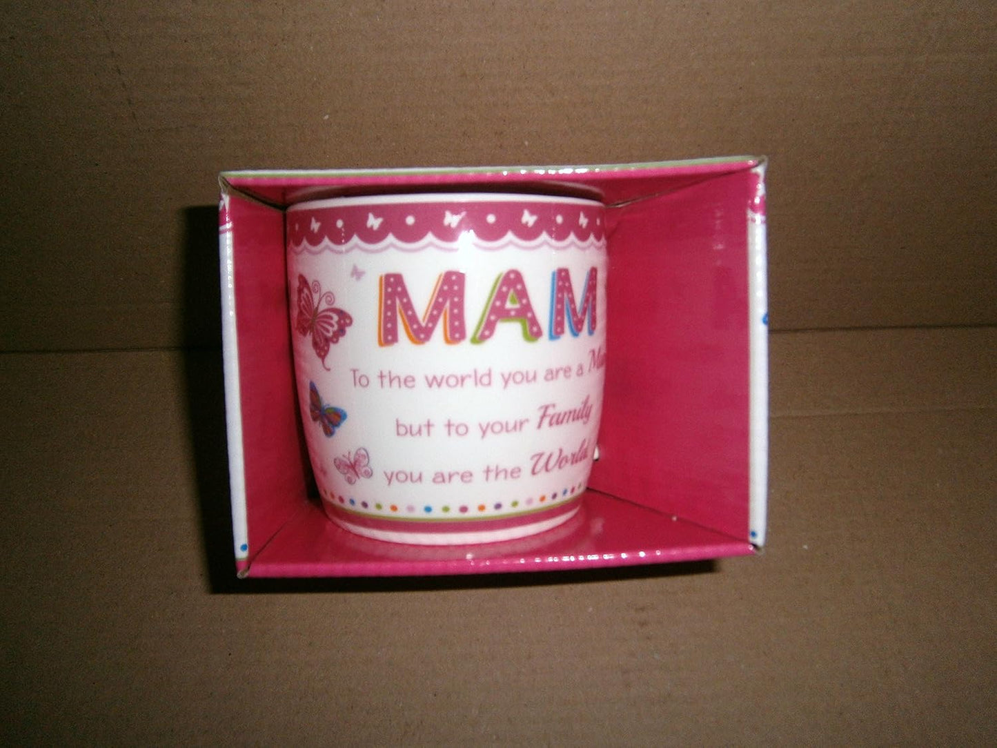 "MAM" Sentimental Pink Butterfly Ceramic Mug with Presentation Box