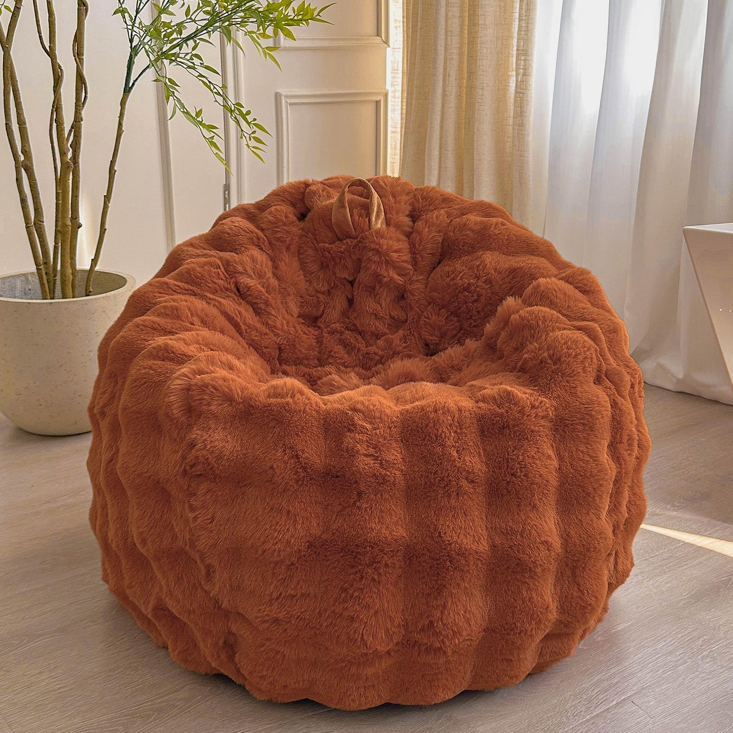 LIFEREVO Kids Faux Rabbit Fur Bean Bag Chair Cover, No Filler, Burnt Orange