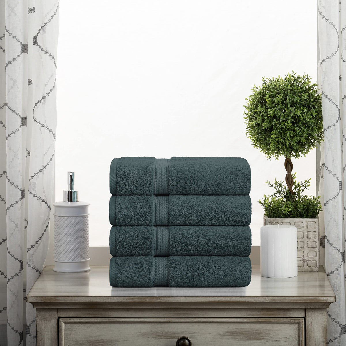 Superior 900 Gram 100% Premium Long-Staple Combed Cotton 4-Piece Hand Towel Set, Teal