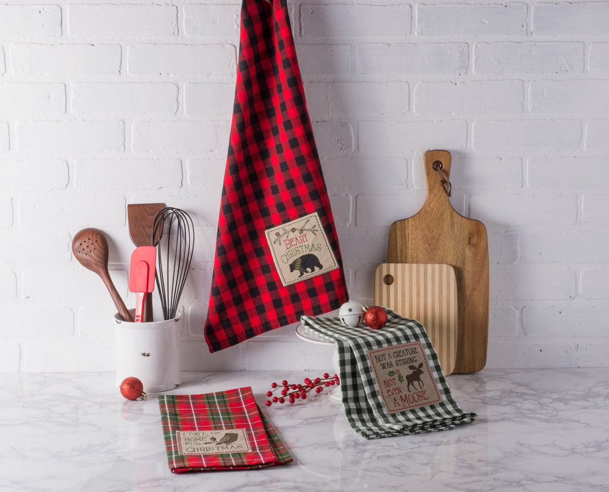 DII Cotton Christmas Holiday Dish Towels, 18x28" Set of 3, Decorative Oversized Embroidered Kitchen Towels