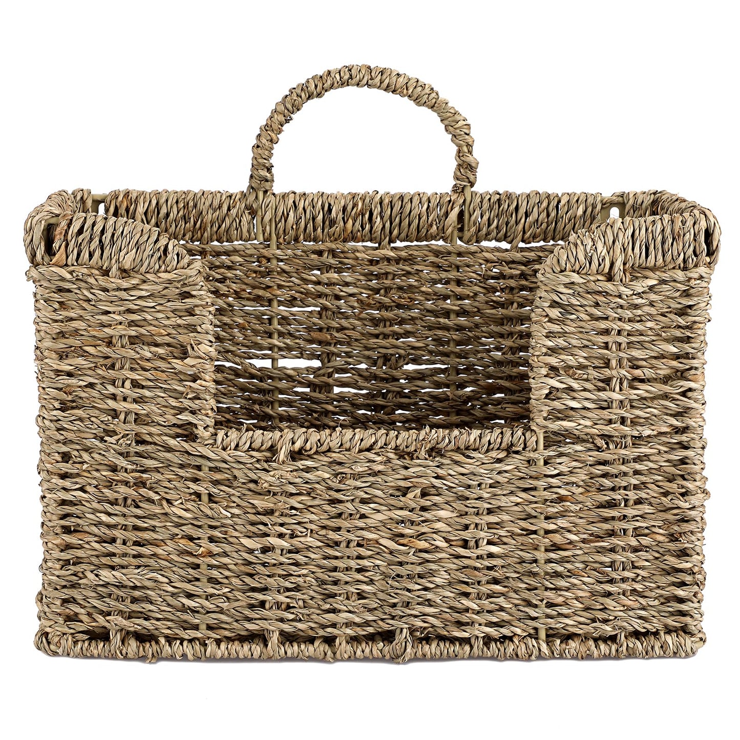 BSTKEY Seagrass Wall Mounted Mail Organizer with Handle, 30.5 * 11 * 20cm