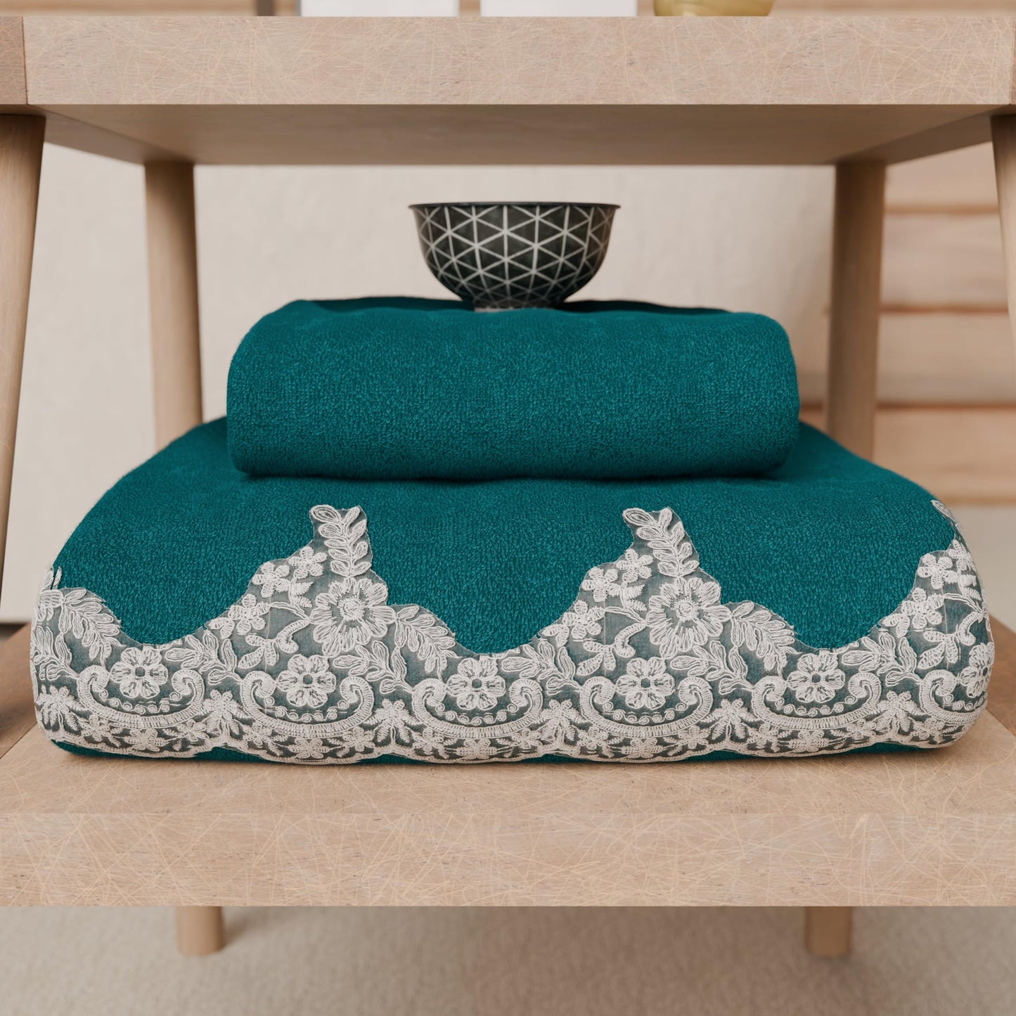 PETTI Artigiani Italiani - 100% Cotton Terry Bath Towels, 1+1 Towel Set, 2 Pieces 1 Face Towel and 1 Hand Towel, Teal