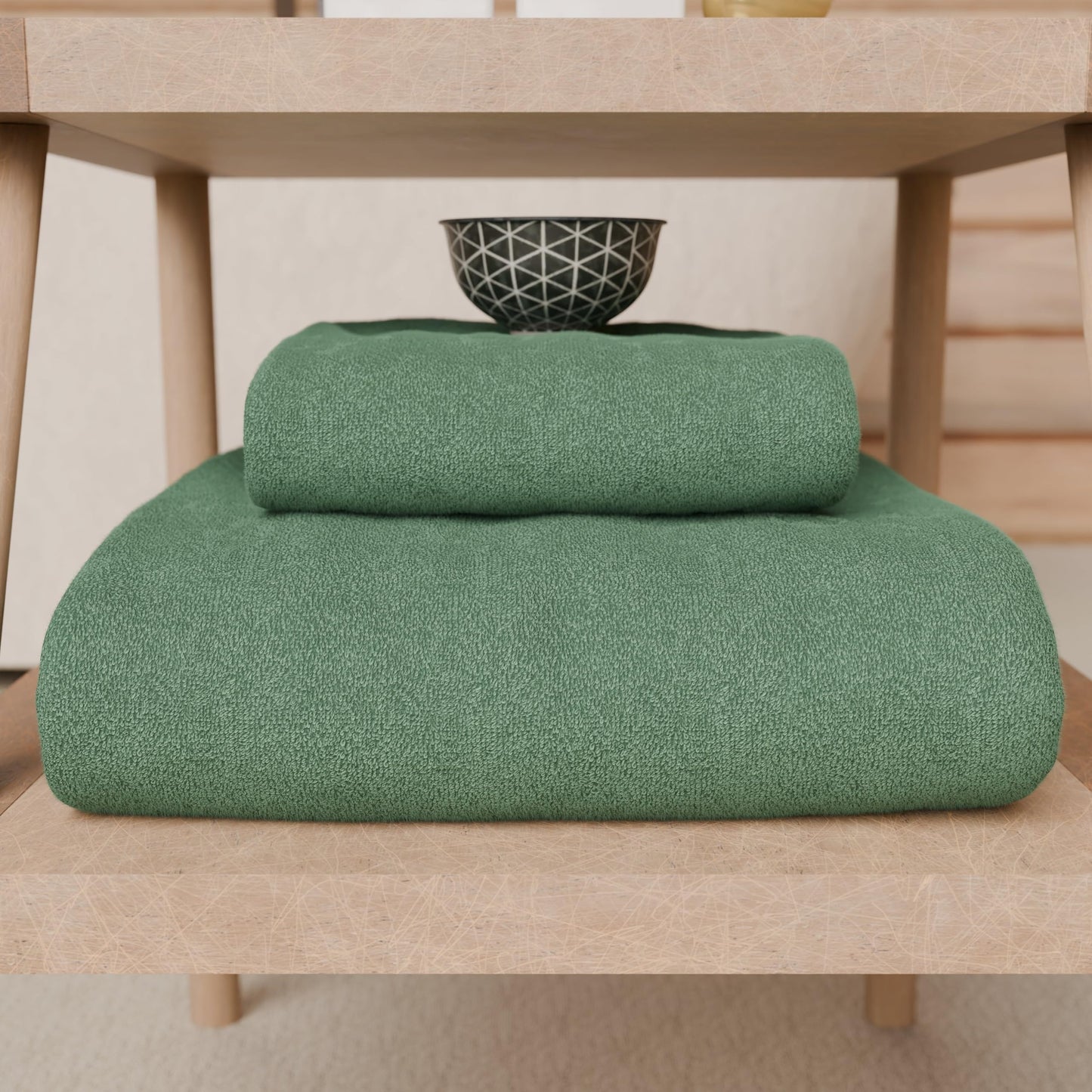 PETTI Artigiani Italiani - 100% Cotton Terry Bath Towels, 1+1 Towel Set, 2 Pieces 1 Face Towel and 1 Hand Towel, Sage Green Towels