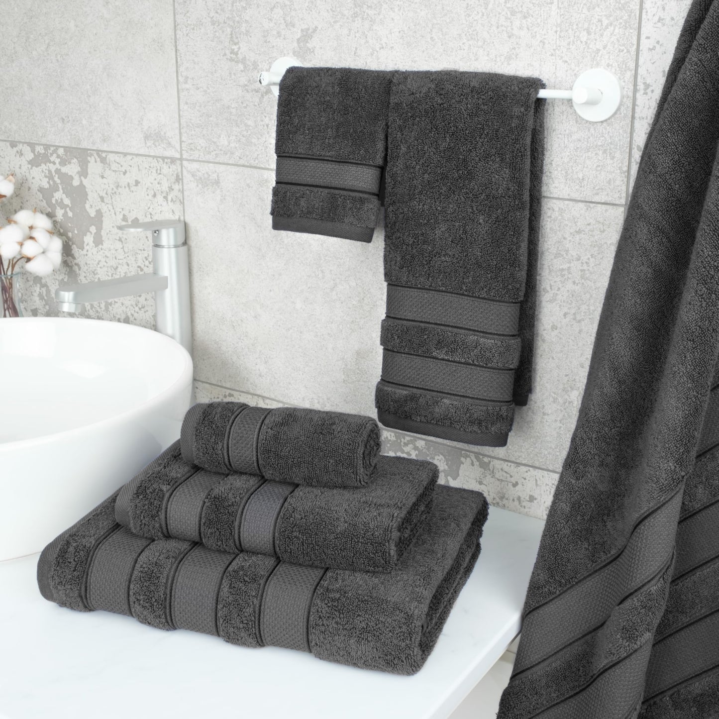 American Soft Linen Bath Towel Set, Luxury Salem Collection 100% Turkish Combed Cotton 6 Piece Towel Set