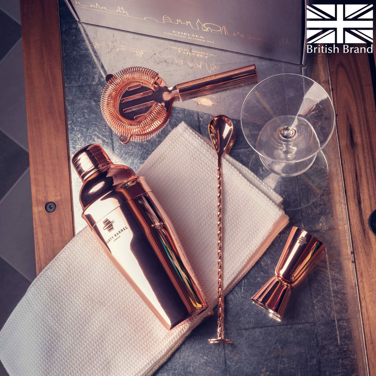 Rusty Barrel Cocktail Making Kit - Beautifully Presented Cocktail Shaker Set - Premium Cocktail Set with Cocktail Shaker and Bar Accessories for Home