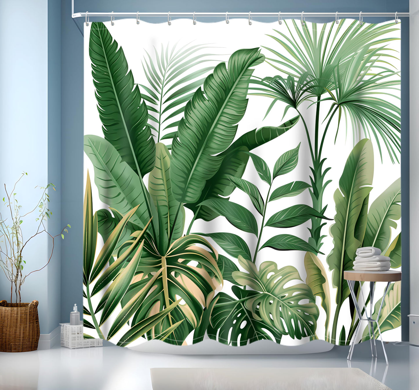 GXUNNAA Green Plants Shower Curtain, Waterproof Bathroom Curtains with 12 hooks, Waterproof Polyester, Weighted Hem, Washable Shower Curtain for