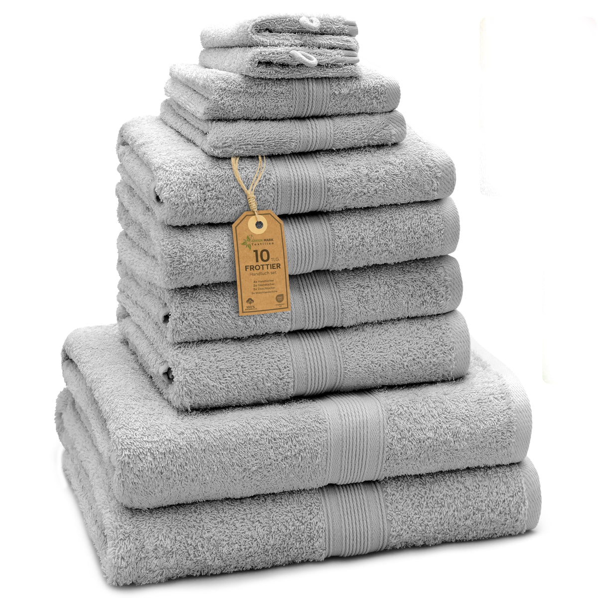 Green Mark Textiles 10 Piece Terry Towel Set with Various Sizes 4x Hand Towels 2x Bath Towels, 2 Hand Towels, 2 Face Cloths; Colour: Silver Grey |