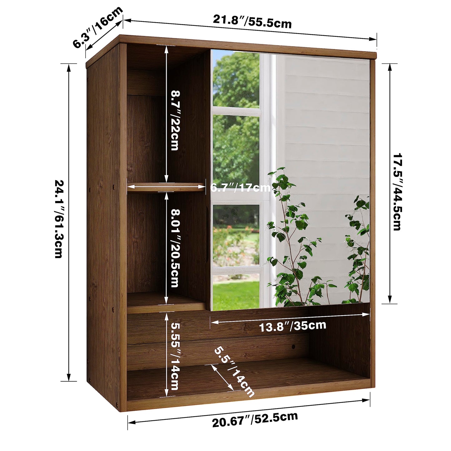 SMIBUY Bathroom Mirror Cabinet Wall Mounted, Bamboo Space Saver Medicine Cabinet, Wall Hanging Over Toilet Storage Cabinet with Mirror Door and