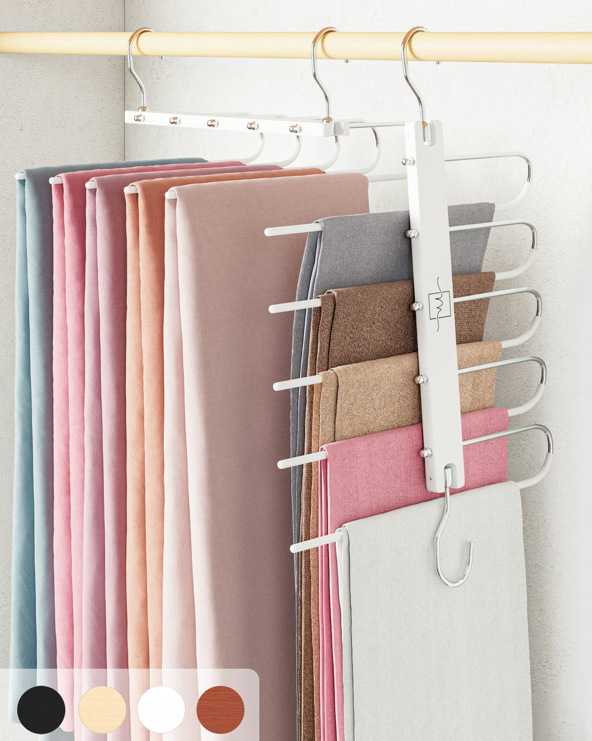 MORALVE Trousers Hangers Space Saving - 2 Pack European Beechwood Scarf and Jeans Hangers - Wardrobe Organiser and Space Saver Trouser Rack