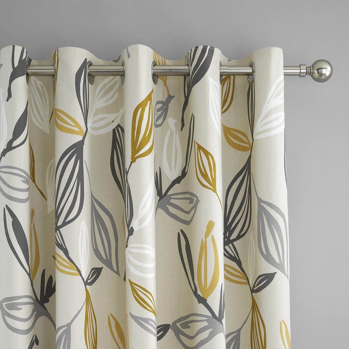 Fusion - Ensley - 100 Percent Cotton Pair of Eyelet Curtains - Ochre, 66" Width x 90" Drop (168 x 229 cm)