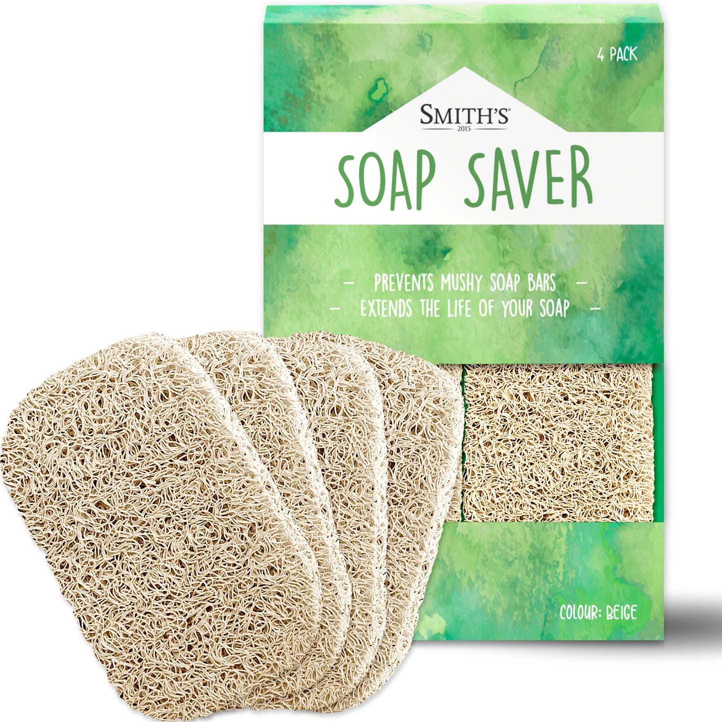 Soap Saver by Smith’s® | Extend Your Soap’s Life | 14 cm (L) x 8 cm (W) x 1.2 cm (H) | Biege / 4 Pack | 50% Thicker | Enhanced Design