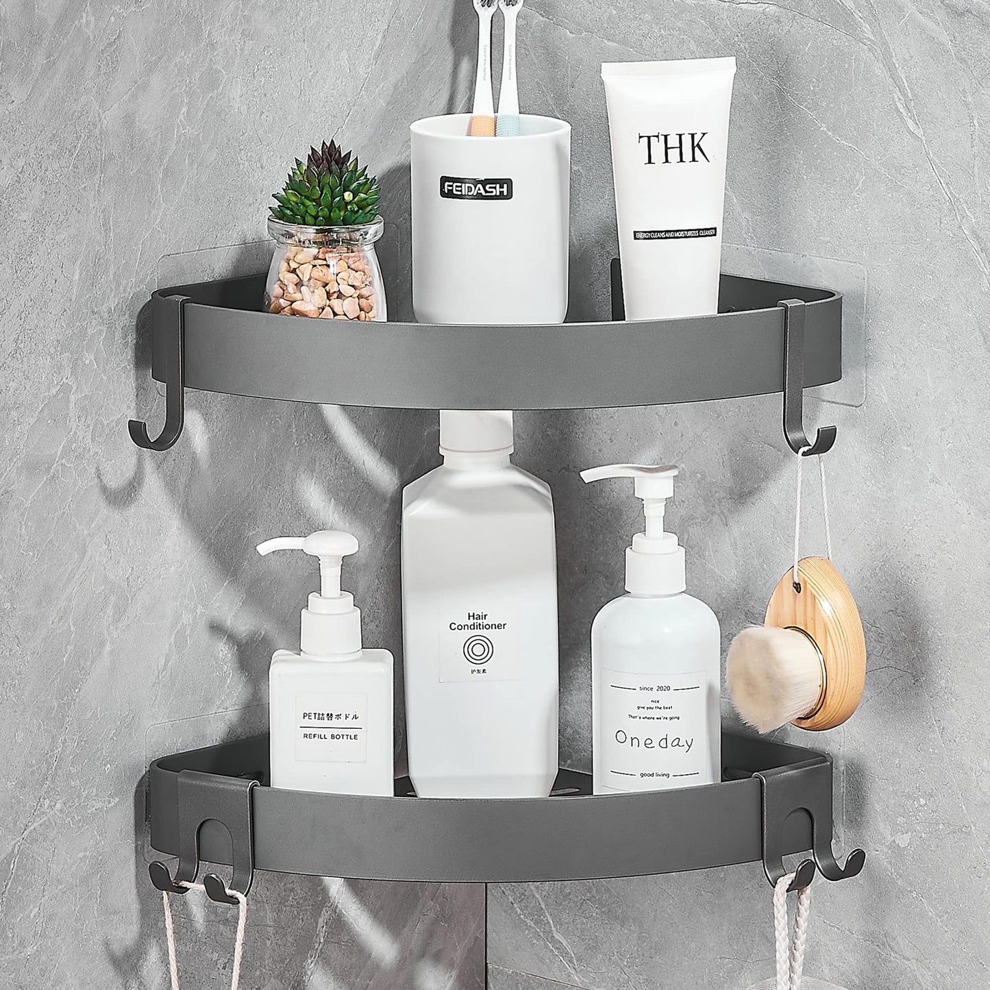 GERUIKE Corner Shower Shelves No Drilling Adhesive Bathroom Shelf Aluminium Caddy Basket Wall Mounted Storage for Kitchen & Bathroom Organiser Matt