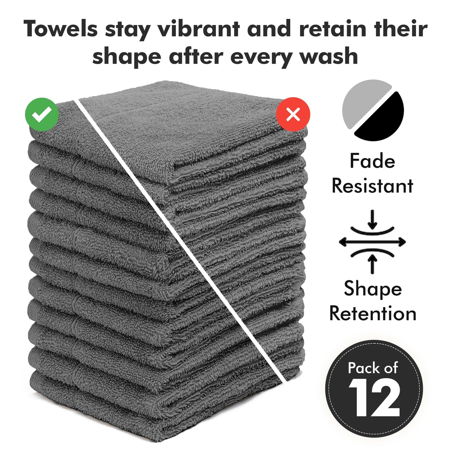 Novo Home Face Towels Pack of 12 – 550 GSM 100% Cotton Washcloths (30x30cm) – Soft, Quick Dry, Highly Absorbent Flannels for Bathroom, Spa, Gym