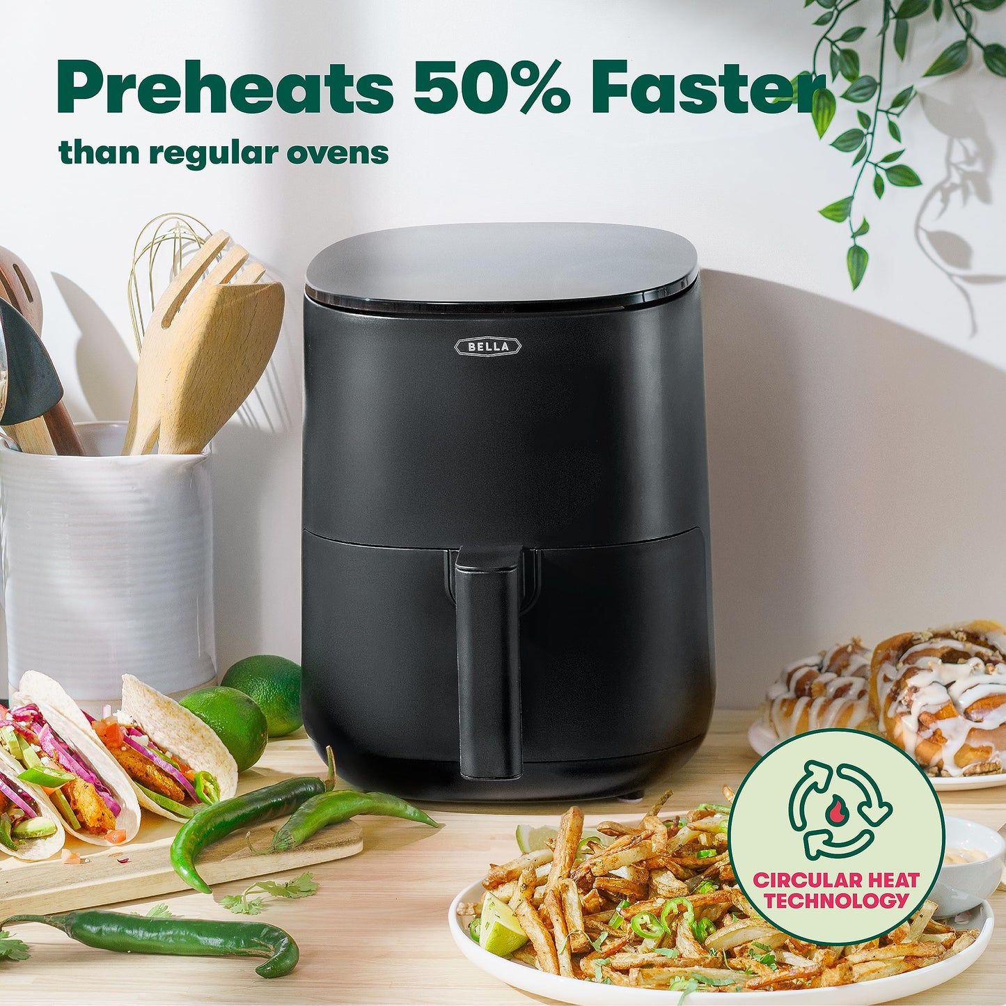 BELLA 3 L Touchscreen Air Fryer Oven and 5-in-1 Multicooker with Removable Nonstick Dishwasher Safe Crisping Tray and Basket, 1400 Watt Heating